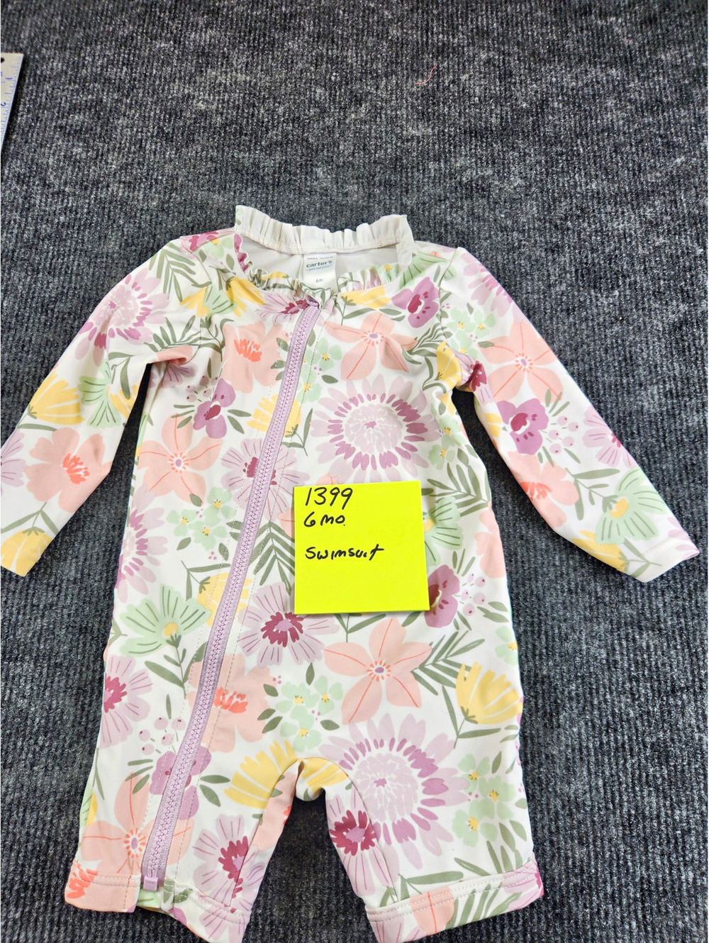 Carter's Baby Girls Floral Long Sleeve One Piece Swimsuit Zipper Ruffle 6mo